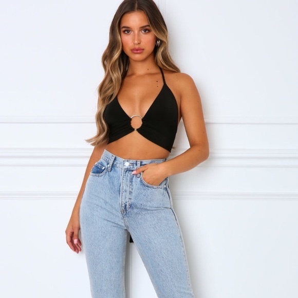 White Fox Hearts on Fire Black Crop Top - Picture 1 of 5